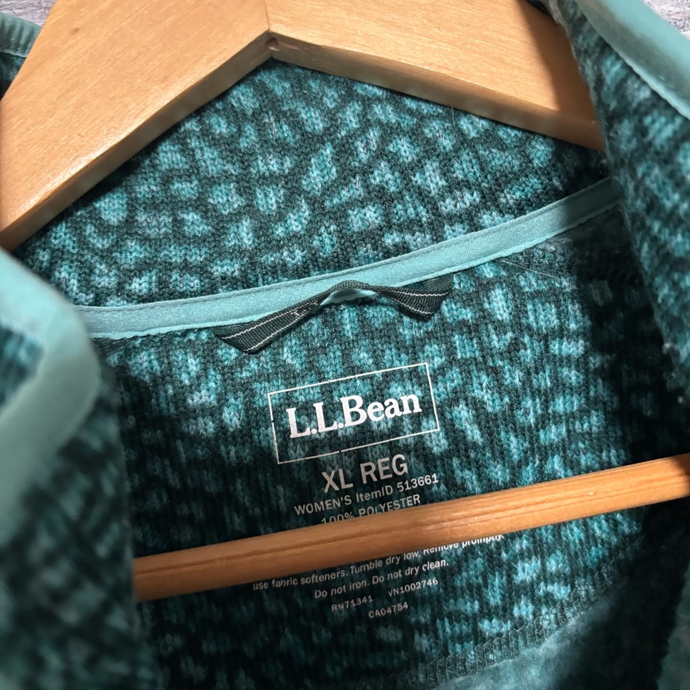 LL Bean Sweater Fleece Full-Zip Jacket Dark Pine Geo Teal Size XL - Picture 6 of 11